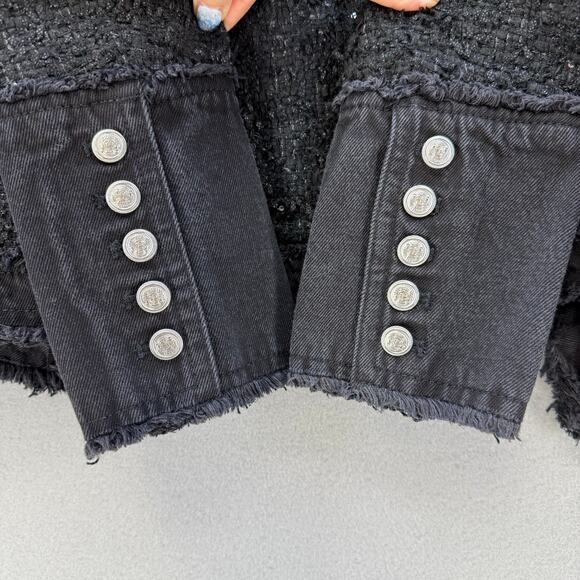Nanette Lepore Jacket Women's M Black Sequin Accents Denim Trimmed Lined NWT - Picture 3 of 12